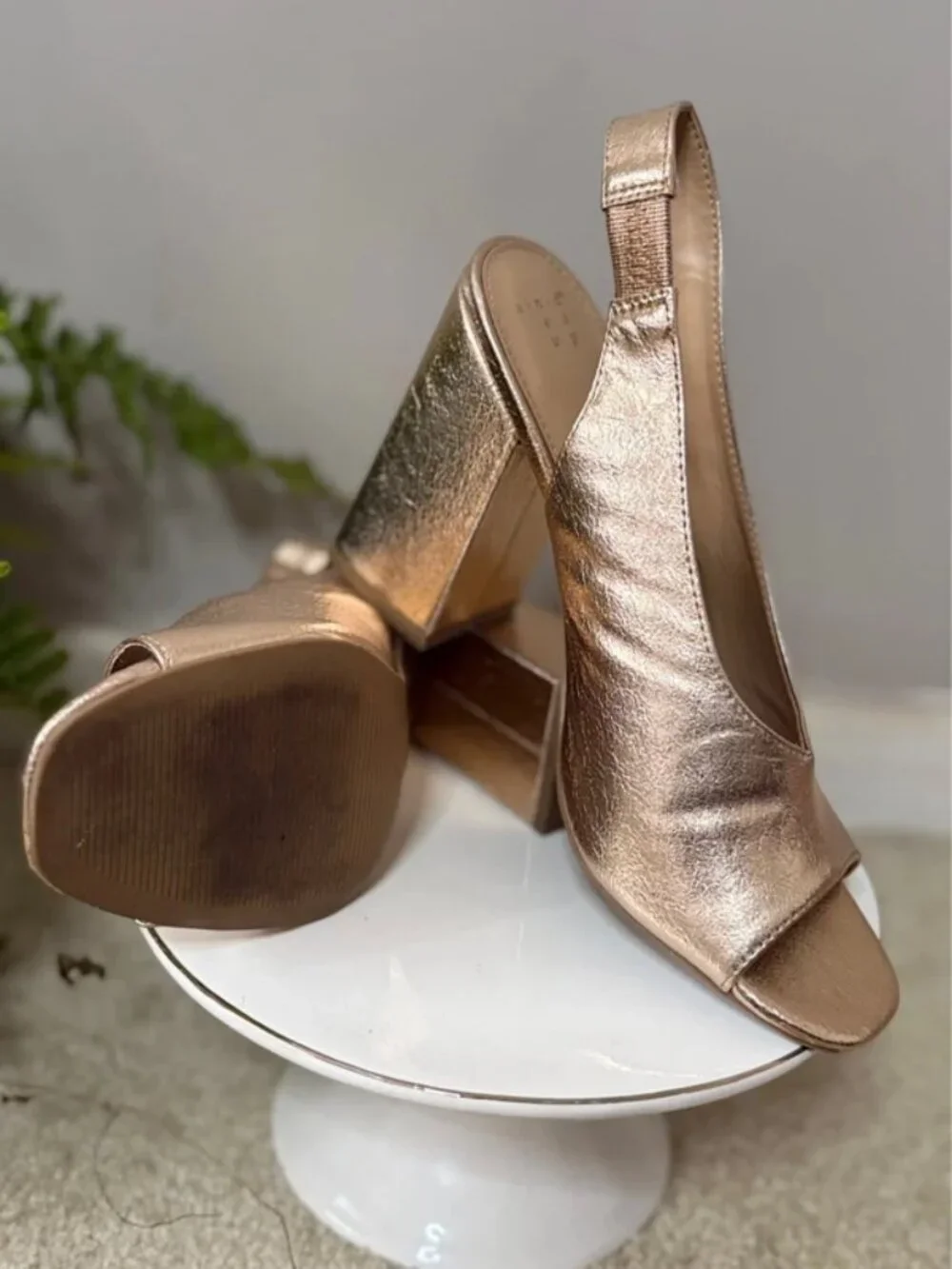 A New Day Metallic Rose Gold Peep-Toe Slingback Heels | Women’s Size 9 | Block H
